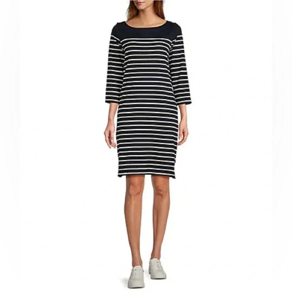 L.L. Bean Heritage Mariner Dress grey with black Breton Stripes - Picture 7 of 7